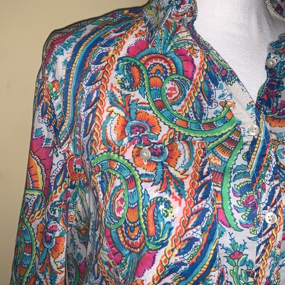 Ralph Lauren Button Down Shirt Multi Color Psychedelic 70s Vibe Boho - Picture 2 of 8